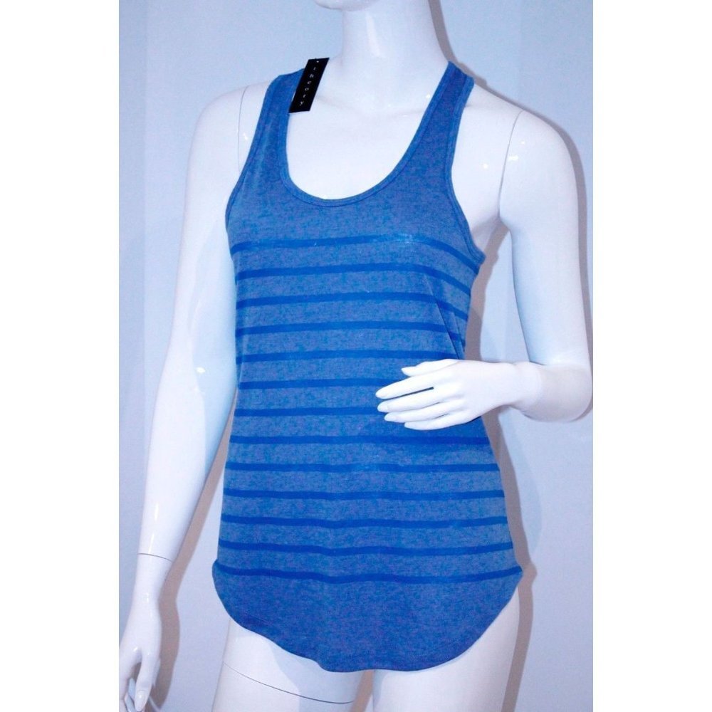 THEORY Belian STRIPED Burnout PRIMARY BLUE Striped TANK  Racerback TOP ( S )